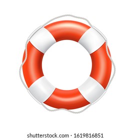 Orange lifebuoy with a rope on a white background, vector icon.