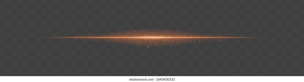 Feixe de luz laranja com partículas de poeira cintilante sobre fundo transparente. Chama horizontal radiante evoca magia, luxo e brilho cinematográfico ideal para cenas de fantasia ou transições festivas.