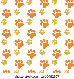 Orange and Light Brown Paw Print Seamless Pattern .Seamless pattern of orange and light brown paw prints on white background. Perfect for pet-themed designs, gift wrap, fabric, or kids' decoration.