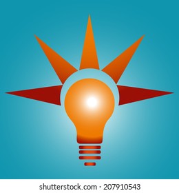 an orange light bulb in a blue background
