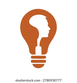 Orange light bulb with human head inside creative idea concept