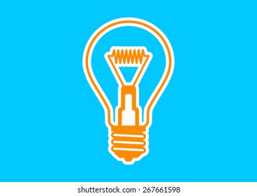 Orange light bulb icon on blue background 