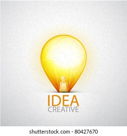 Orange light bulb on textured background. Vector eps10 illustration