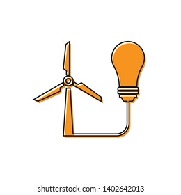Orange Light bulb with wind turbine as idea of eco friendly source of energy icon isolated on white background. Alternative energy concept. Vector Illustration