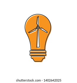 Orange Light bulb with wind turbine as idea of eco friendly source of energy icon isolated on white background. Alternative energy concept. Vector Illustration