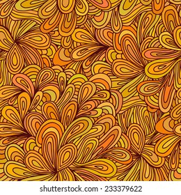 Orange and light green texture with flowers. Vector illustration.