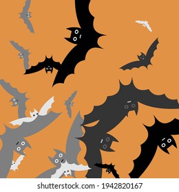 Orange Light Print Attack Modern Style Background. Motion Silver Grey Bats Vector Illustration. Funny Retro Chaos Creepy Flying Bats Art Pattern. Scary White Black Spooky Halloween Art Illustration.