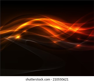 Orange light wave on black background 