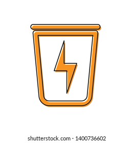 Orange Lightning with trash can icon isolated on white background. Waste to energy. Garbage bin sign. Recycle basket sign. Vector Illustration