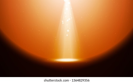 Orange lights. Blur rays with spotlights for magic siny background and circle glow. Vector.