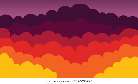 orange and lilac clouds on a dark pink background