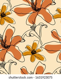 Orange lily flowers - seamless pattern