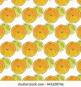 Orange and Lime fresh slices Vector pattern. Vector summer fruits slices pattern background