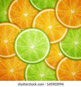 Orange and lime fruit slices background eps10 vector illustration