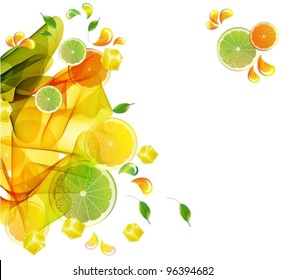 Orange and lime juice colorful splash with abstract wave,vector illustration