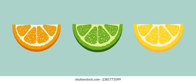 Orange, lime and lemon slices design on blue background. Vector illustration	