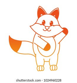 orange line adorable fox wild animal with hand up