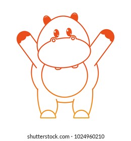 orange line adorable hippopotamus wild animal with hands up