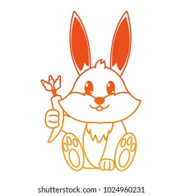 orange line adorable rabbit wild animal with carrot in the hand