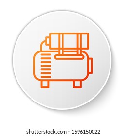 Orange line Air compressor icon isolated on white background. White circle button. Vector Illustration