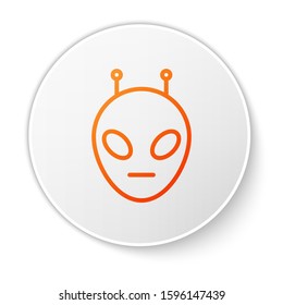 Orange line Alien icon isolated on white background. Extraterrestrial alien face or head symbol. White circle button. Vector Illustration