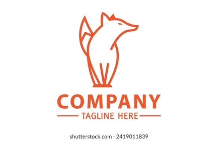 Orange Line Art Color Fox head circle abstract logo design