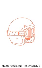 Orange Line art drawing scooter retro helmet with sunvisor. Helmet Blue print	coloring page