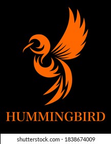 Orange line art Vector illustration on a white background of flying hummingbird. Suitable for making logos