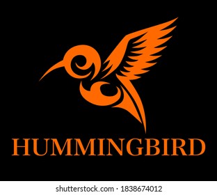 Orange line art Vector illustration on a white background of flying hummingbird. Suitable for making logos