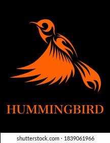 Orange line art Vector illustration on a white background of flying hummingbird. Suitable for making logos