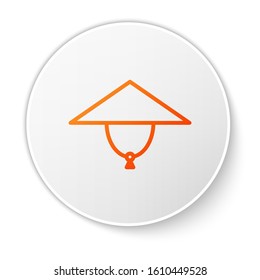 Orange line Asian conical hat icon isolated on white background. Chinese conical straw hat. White circle button. Vector Illustration