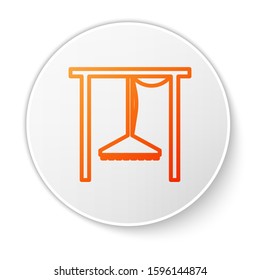 Orange line Automatic irrigation sprinklers icon isolated on white background. Watering equipment. Garden element. Spray gun icon. White circle button. Vector Illustration