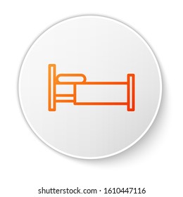 Orange line Bed icon isolated on white background. White circle button. Vector Illustration