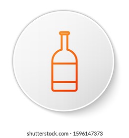 Orange line Beer bottle icon isolated on white background. White circle button. Vector Illustration