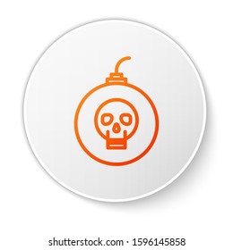 Orange line Bomb ready to explode icon isolated on white background. Happy Halloween party. White circle button. Vector Illustration