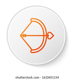 Orange line Bow and arrow icon isolated on white background. Cupid symbol. Love sign. Valentines day concept. White circle button. Vector Illustration