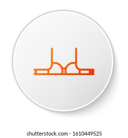 Orange line Bra icon isolated on white background. Woman underwear. White circle button. Vector Illustration
