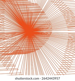 Orange line burst. Radiating rays shape. Central energy symbol. Vector abstract form.
