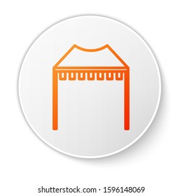 Orange line Camping tent icon isolated on white background. Carnival camping tent. Amusement park. White circle button. Vector Illustration