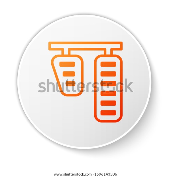 Orange line Car\
gas and brake pedals icon isolated on white background. White\
circle button. Vector\
Illustration