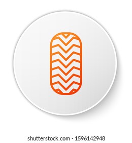 Orange line Car tire icon isolated on white background. White circle button. Vector Illustration