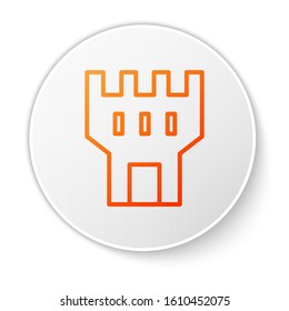 Orange line Castle tower icon isolated on white background. Fortress sign. White circle button. Vector Illustration