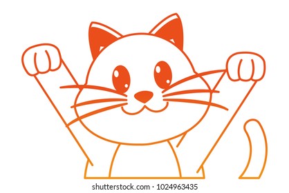 orange line cat cute animal with hands up