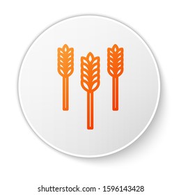 Orange line Cereals set with rice, wheat, corn, oats, rye, barley icon isolated on white background. Ears of wheat bread symbols. White circle button. Vector Illustration