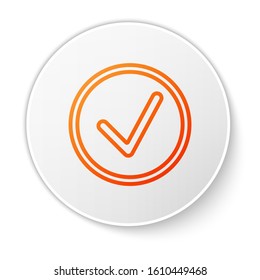 Orange line Check mark in circle icon isolated on white background. Choice button sign. Checkmark symbol. White circle button. Vector Illustration