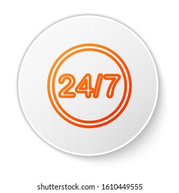 Orange line Clock 24 hours icon isolated on white background. All day cyclic icon. 24 hours service symbol. White circle button. Vector Illustration
