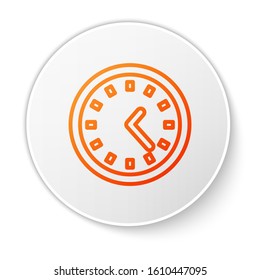 Orange line Clock icon isolated on white background. Time symbol. White circle button. Vector Illustration