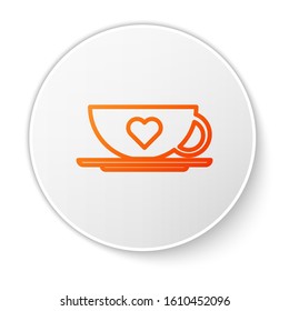 Orange line Coffee cup and heart icon isolated on white background. Couple coffee for lovers on Valentines Day. White circle button. Vector Illustration