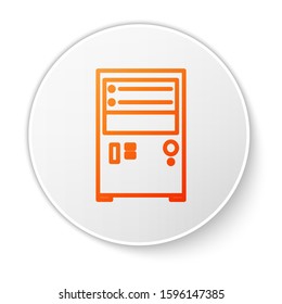 Orange line Computer icon isolated on white background. PC component sign. White circle button. Vector Illustration