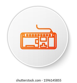 Orange line Computer keyboard icon isolated on white background. PC component sign. White circle button. Vector Illustration